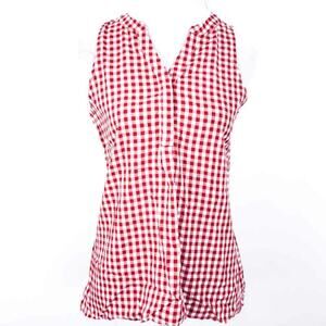 Crown & Ivy Gingham Tank Blouse Shirt Sleeveless Red & White XS Plaid Preppy
